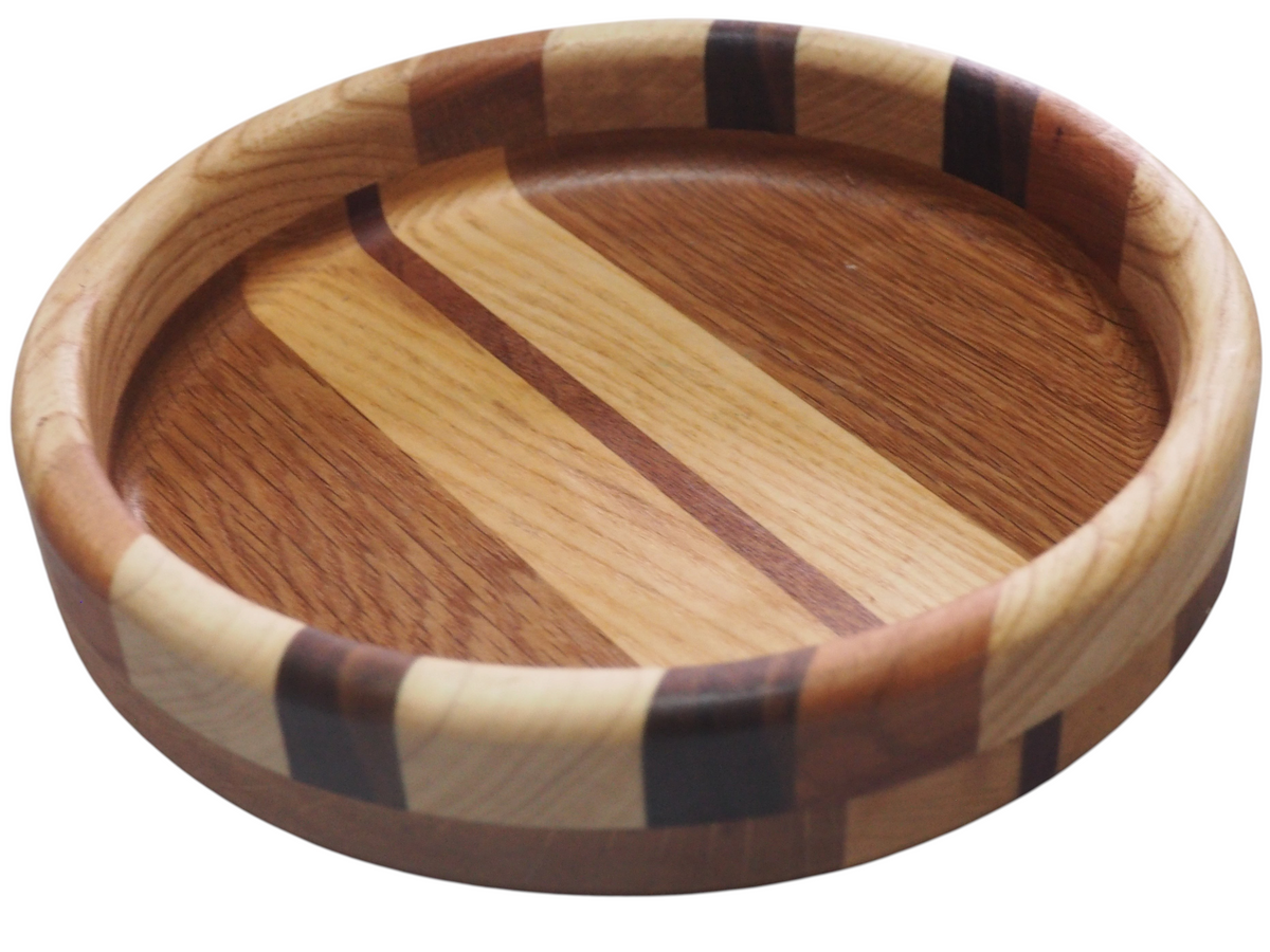 Cois Laoi Willow hand-crafted wooden bowl featuring a striped pattern of light and dark premium hardwood grains.