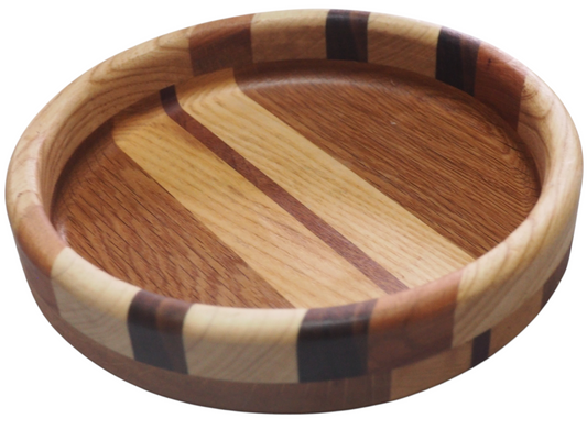 Cois Laoi Willow hand-crafted wooden bowl featuring a striped pattern of light and dark premium hardwood grains.